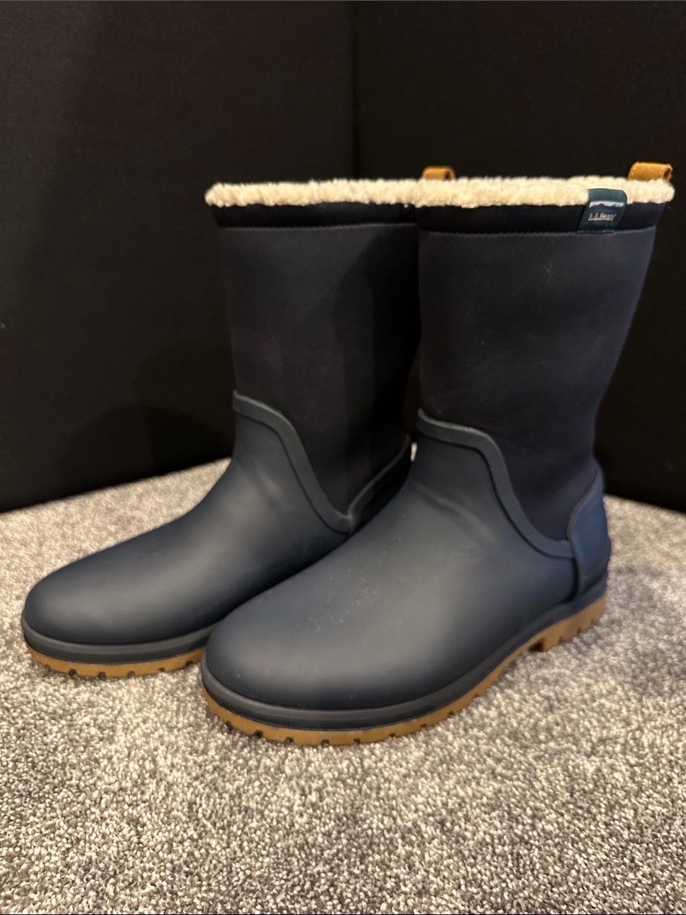 L.L. Bean Navy Sherpa-Trim Waterproof Wellie Boots